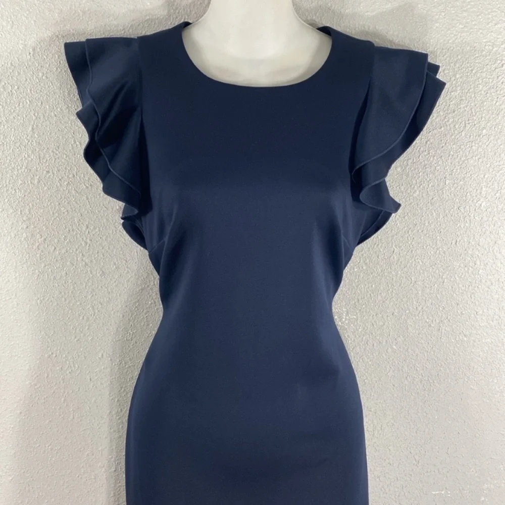 Tommy Hilfiger Navy Blue Scuba Sheath Dress with Flutter Sleeves 4